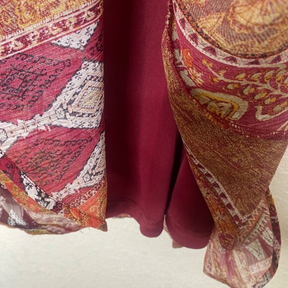 Leslie Fay Midi Faux Wrap Dress Womens Size 6 Wine Patchwork Career Office - Picture 8 of 14